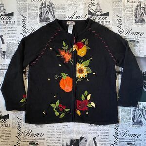 Tiara-international Women's Black and Orange fall embroidered Cardigan y2k